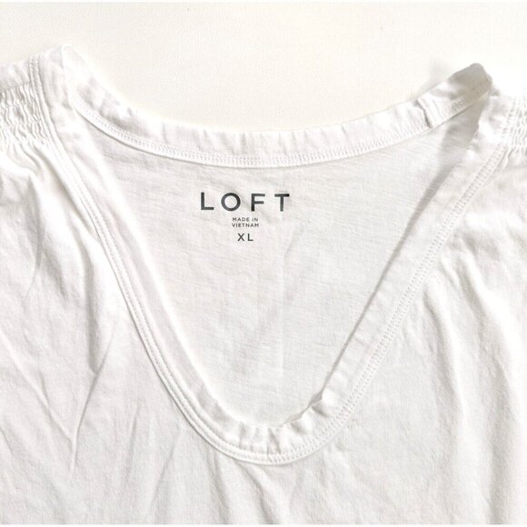 Loft Summer Sleeveless T-Shirt Smocked Shoulders White Size XL/16 Muscle Shirt - Picture 7 of 7